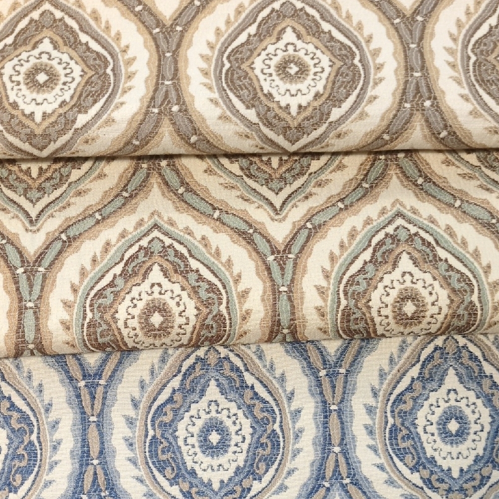 Elegant Patterned Fabric in Cream,Blue, Green & Tan Tones - 3 pieces 18" x 18"